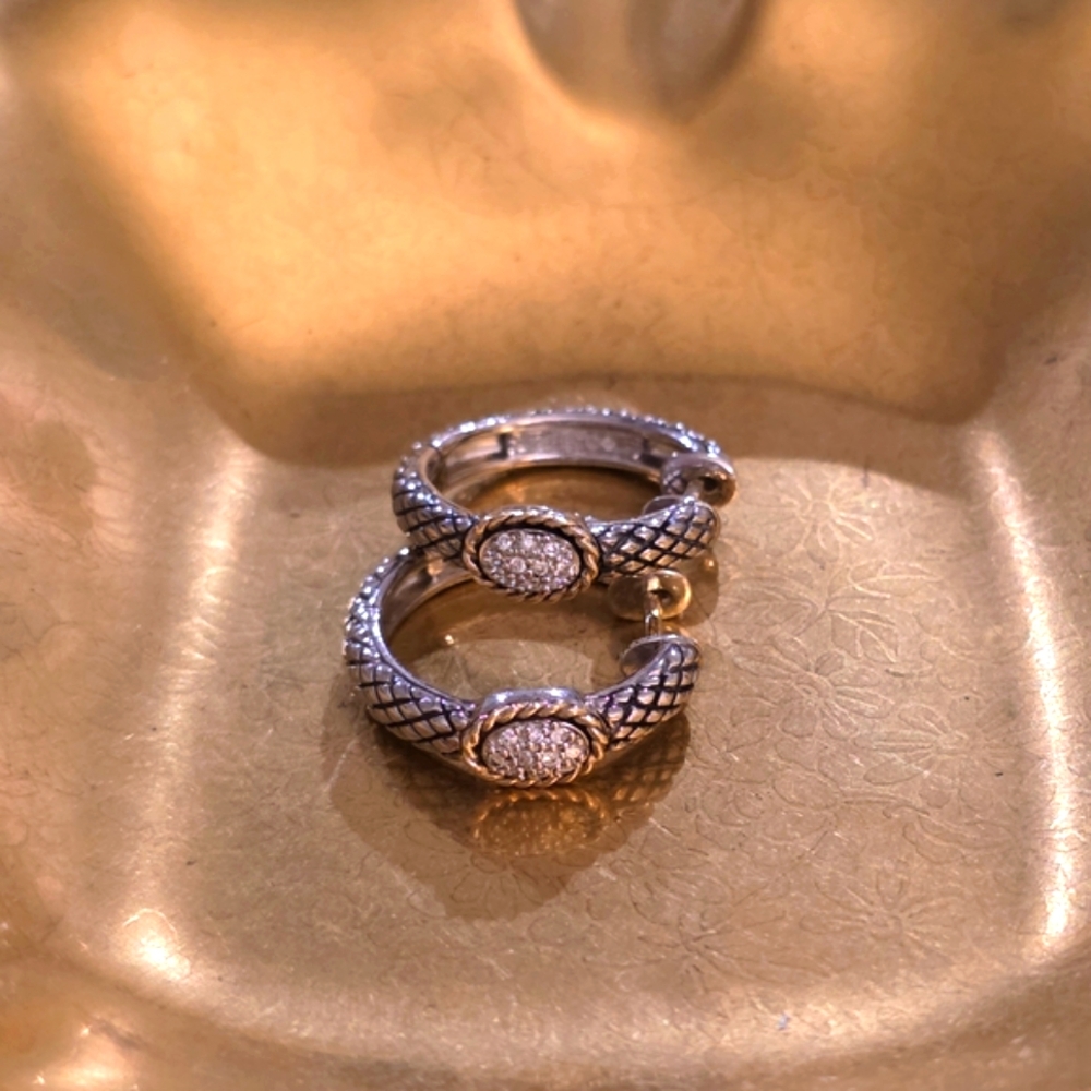 Andrea Candela 18K Gold, Pavé Diamonds, and Sterling Silver Hoop Earrings